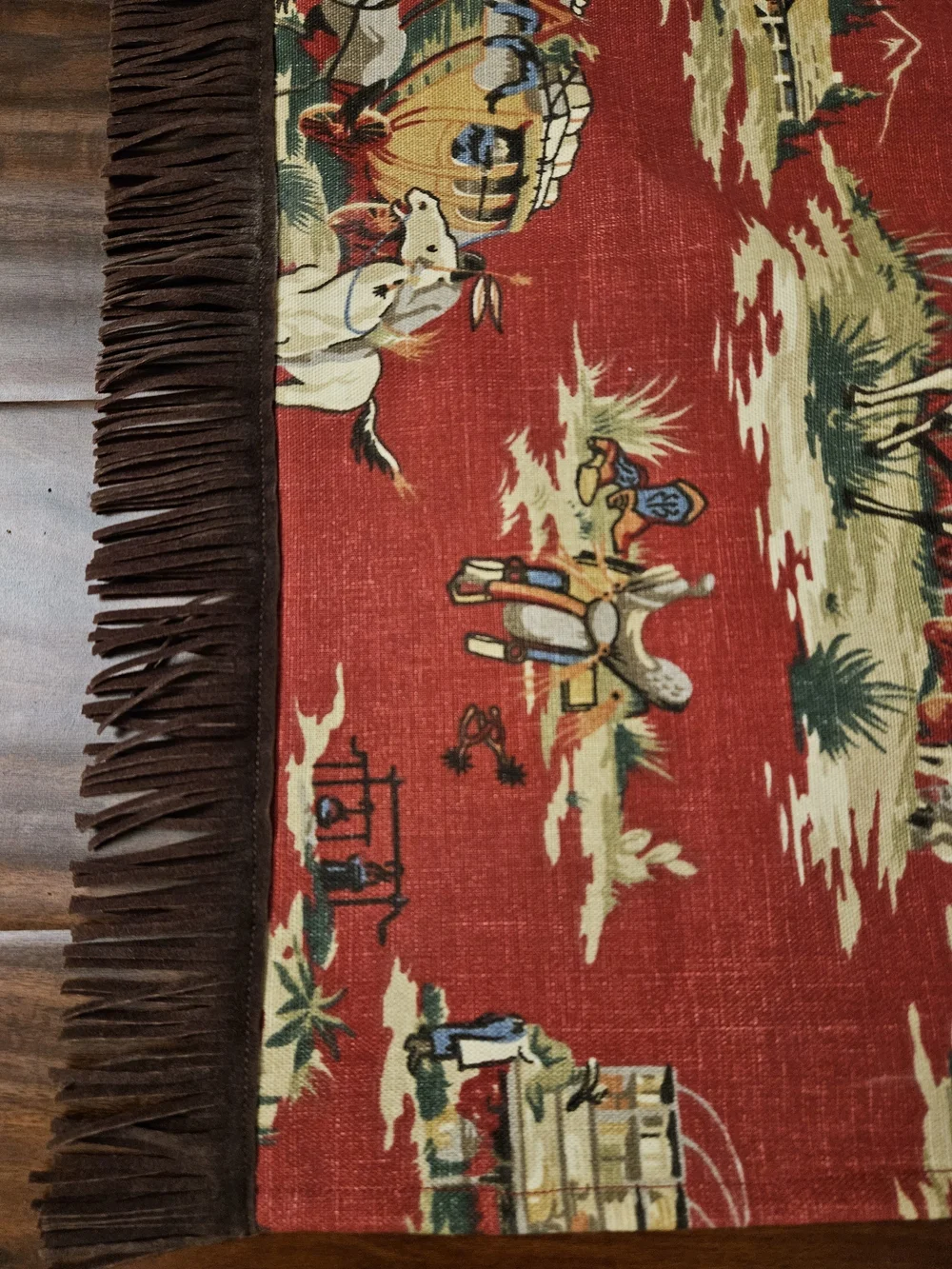 Cowboy Western Print Window Valance with Fringe